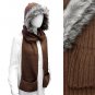 Fur Trim Hooded Hoodie Knit 1-Piece Scarf with Pocket Brown SF00199-BR