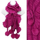 Beautiful Soft Viscose Crinkled Ruffle Muffler PomPom Fashion Scarf Fuchsia Pink SF00314FU