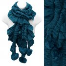 Beautiful Soft Viscose Crinkled Ruffle Muffler PomPom Fashion Scarf Blue Teal SF00314TL