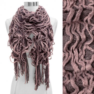 Double Layered Two Tone Ruffle Fringed Cold Weather Fashion Scarf Pink SF00239PK