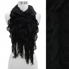 Vintage Net Design Ruffle with Fringe Cold Weather Fashion Scarf Black SF00298BK