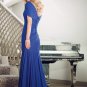 x #LE10 Blue Evening Gowns, Short Sleeve Formal Dresses w/ shirring
