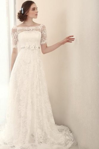 #BR824 Modest Wedding Dresses with Short Sleeves, 3/4 Sleeved Bridal Gown