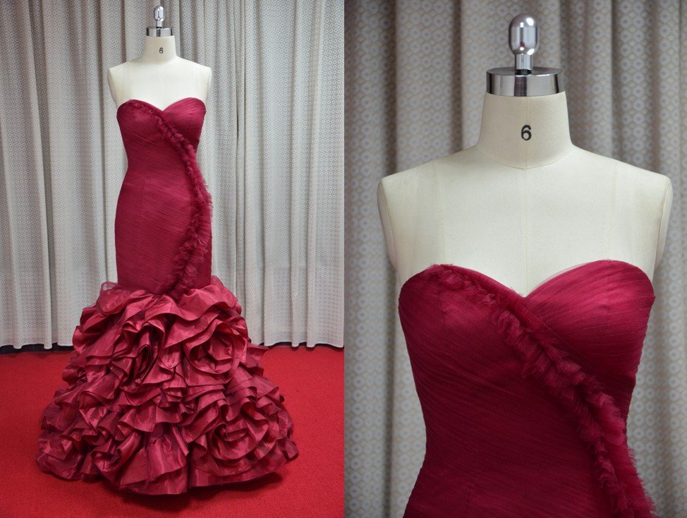 Darius Cordell Red Fit-n-Flare Ball Gown, Evening Dresses w Ruffles