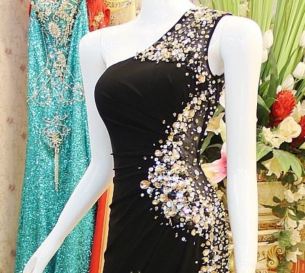 Darius Cordell Black Pageant Dresses, One Shoulder Evening Gowns