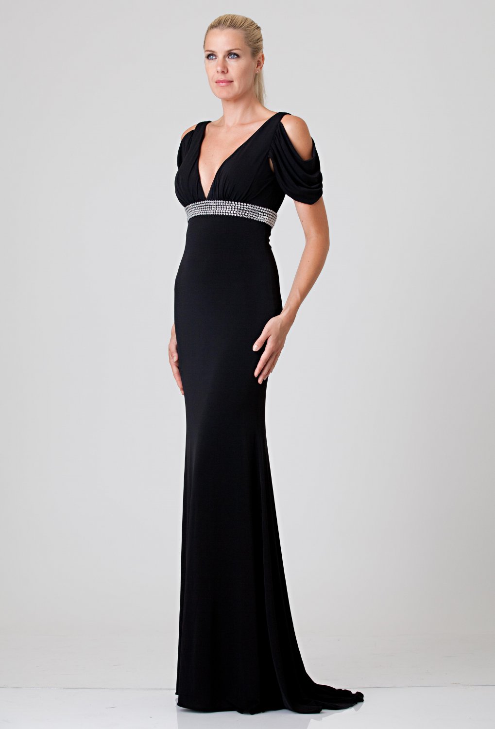 GA#862496 x - Black Evening Dresses, Short Sleeve Formal Gowns