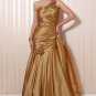 #LE060 Gold One Shoulder Satin Evening Dresses