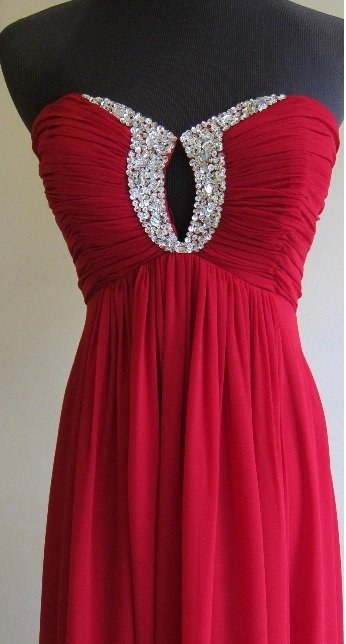 Style J522 - Red Chiffon Evening Dresses - Strapless Formal Dresses