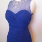 #415699 Ruched Blue Formal Dress with Illusion Neckline, Evening Gown