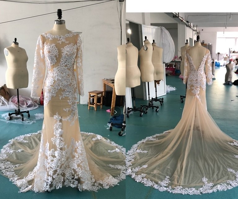 Darius Sheer long sleeve lace wedding gown