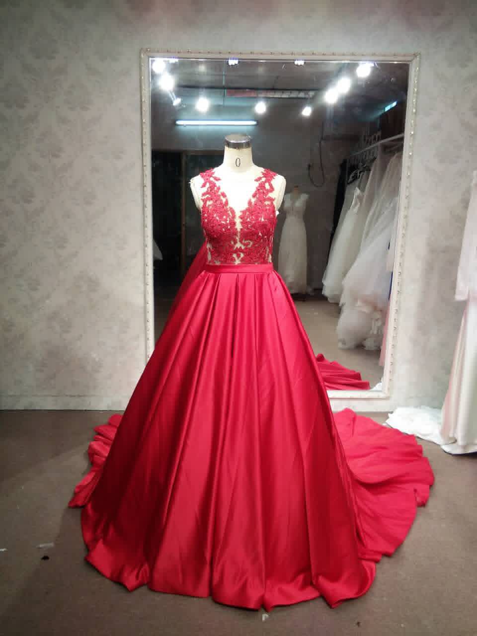 #LE1197 Sleeveless red lace ball gown from Darius Customs