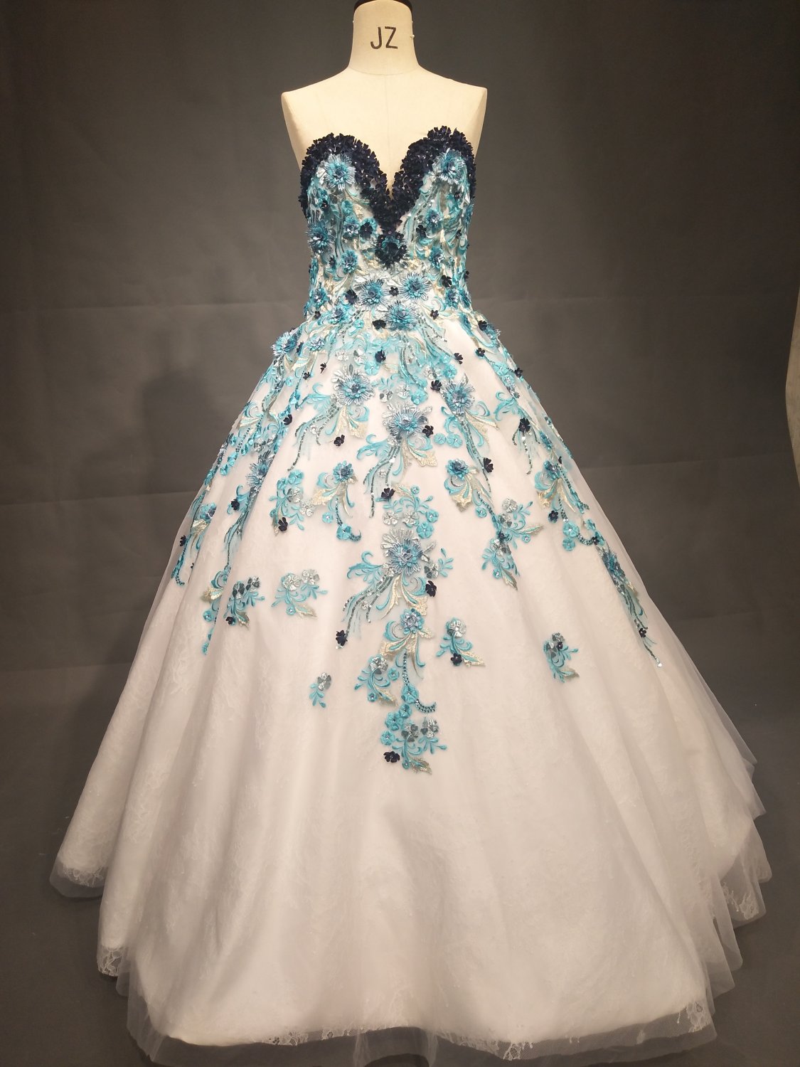 #C2017-Andreas Strapless Blue Flower ball gown from Darius Customs