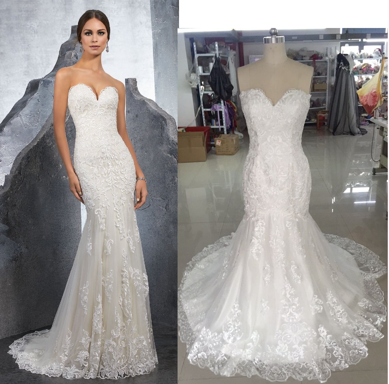Strapless lace wedding dress