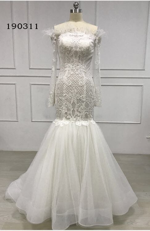 Off the shoulder long sleeve wedding dress
