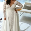 Style #4c74 - Long sleeve plus size bridal gown with large satin overskirt