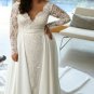 Style #4c74 - Long sleeve plus size bridal gown with large satin overskirt