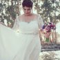 #72a5 - Short sleeve plus size wedding dresses with illusion neckline