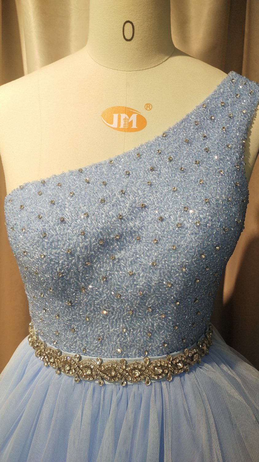 Sleeveless One Shoulder Blue Formal Evening Gown