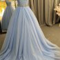 Sleeveless One Shoulder Blue Formal Evening Gown