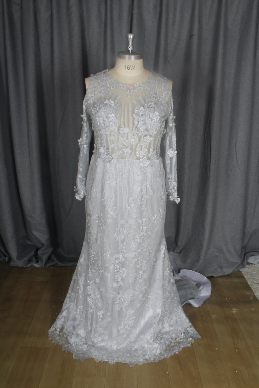 C2021KBables Platinum grey plus size long sleeve wedding gown