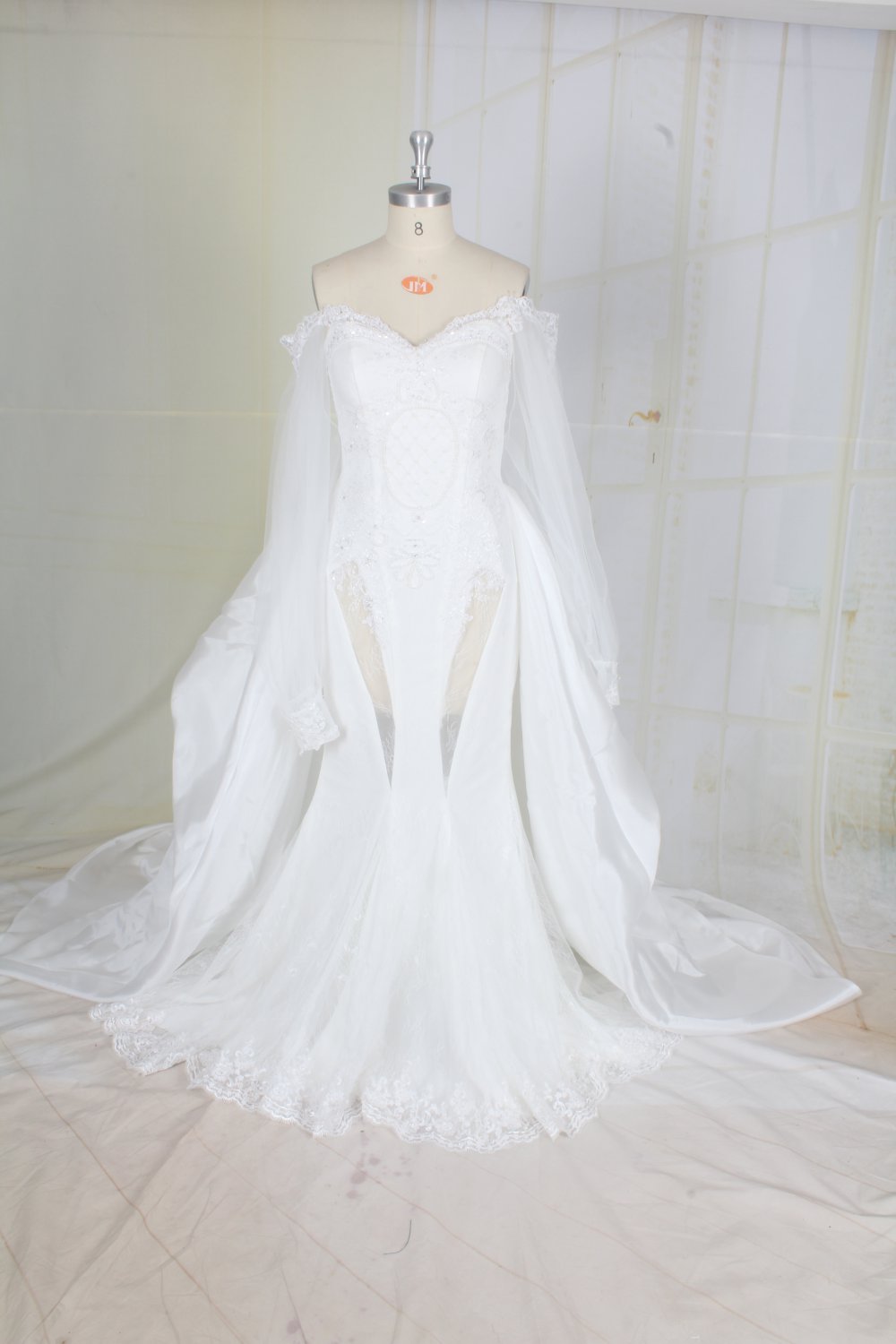 Lk1205 Long Sleeve Wedding Gown With Detachable Train From Darius Couture 7181