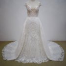 MA21013 - cap sleeve embroidered wedding gown with detachable lace train