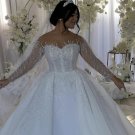 C2022-BB287 Sheer beaded long sleeve ball gown wedding dress