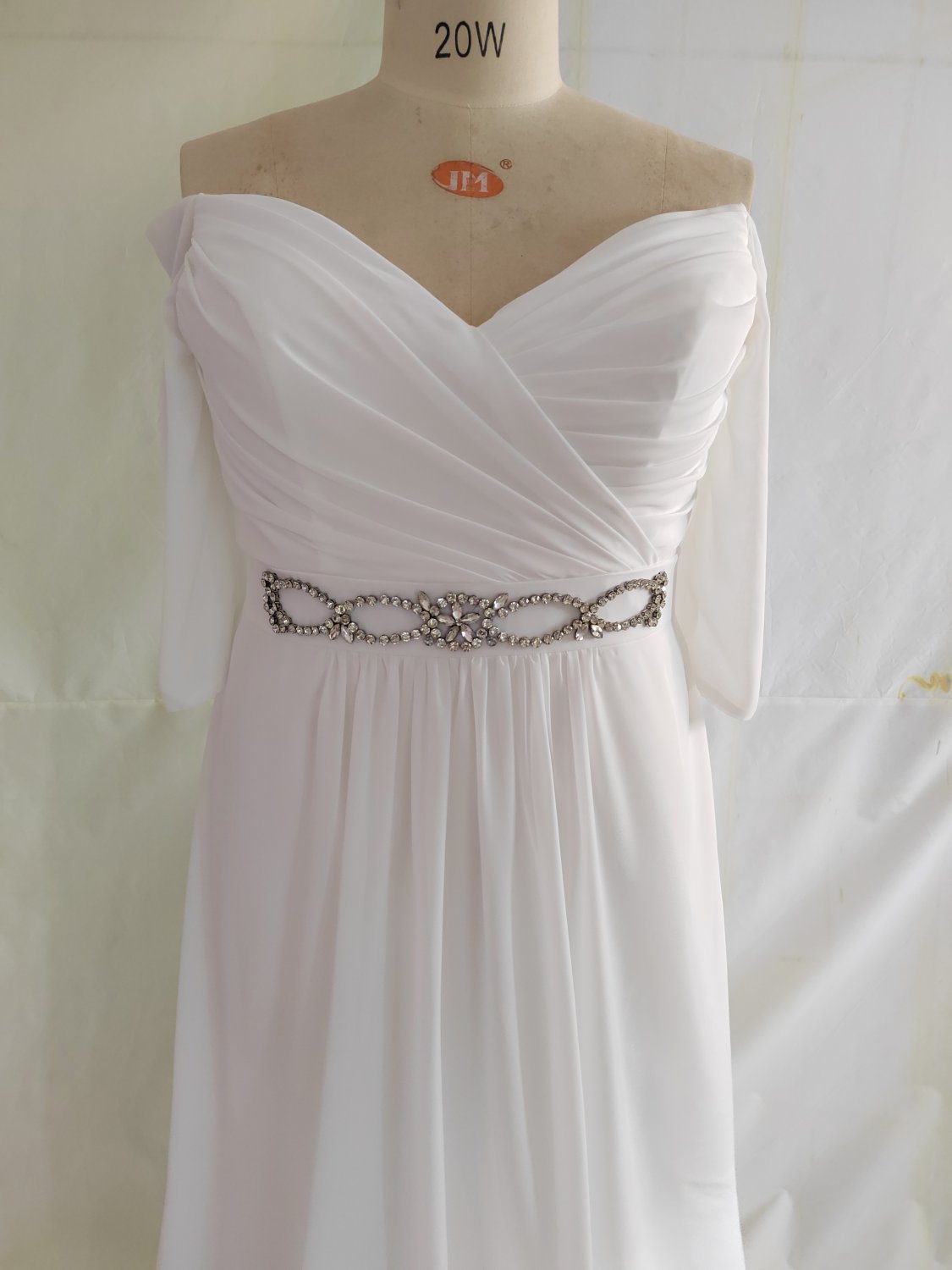 C2013-50 plus size empire waist 3/4 sleeve formal gown