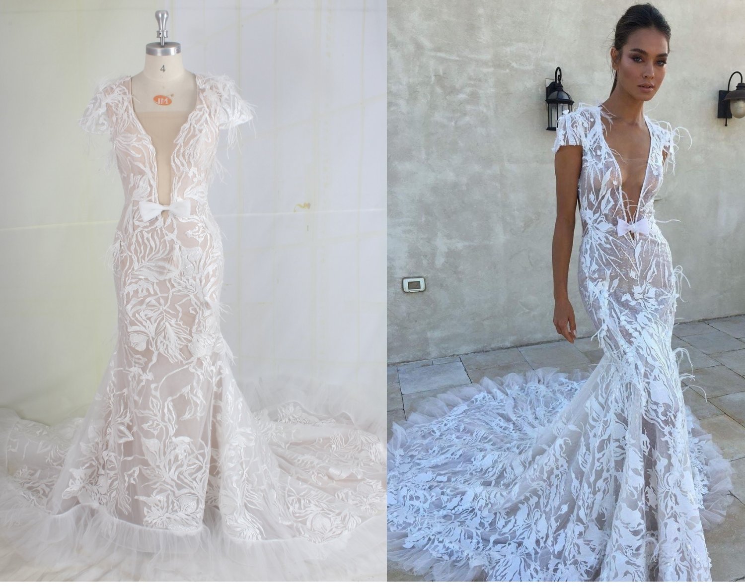 C2023-Laprel - Inspired short cap sleeve v-neck wedding gown