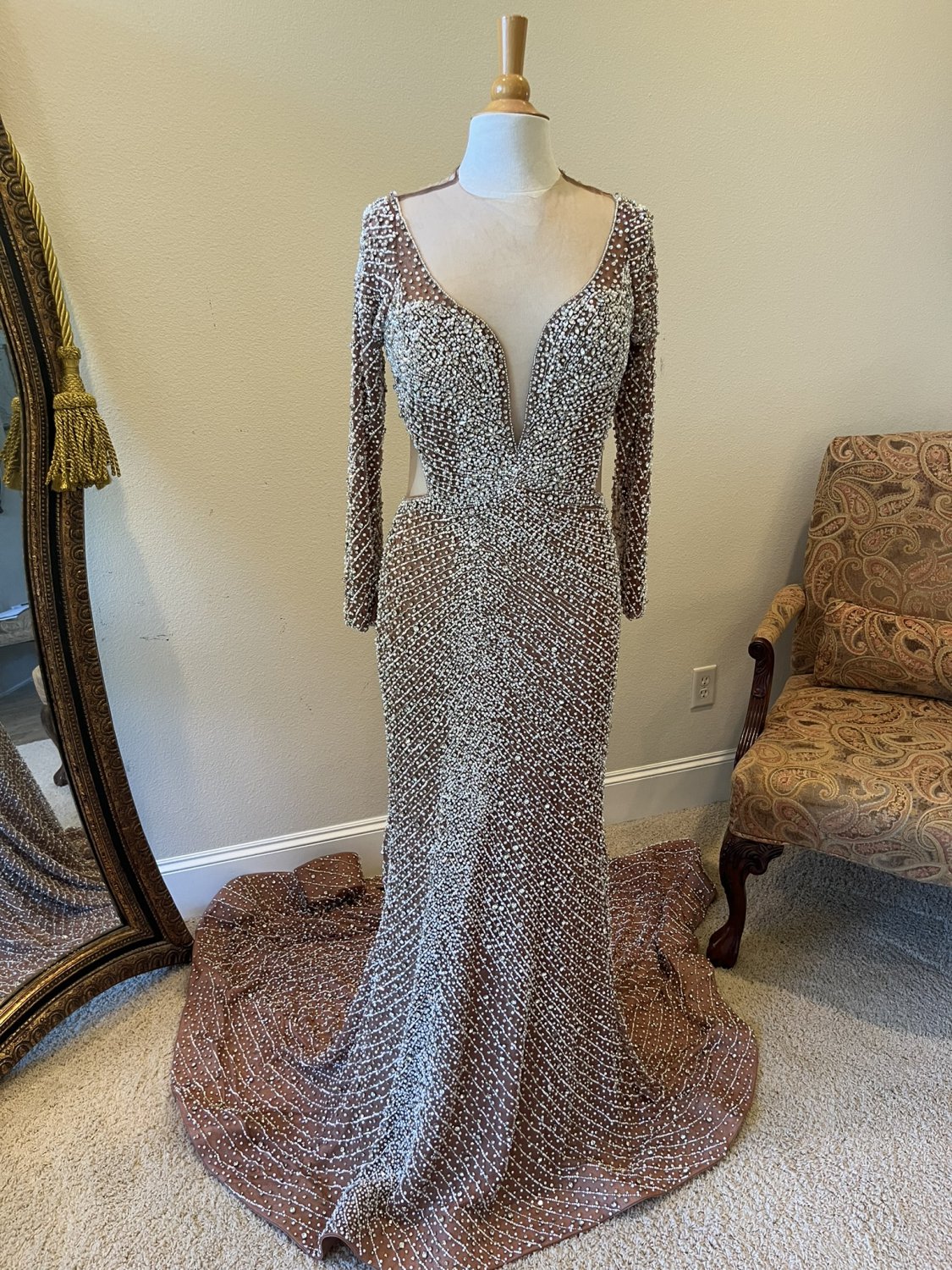 C2023-SWeeks - Long Sleeve Crystal Beaded Pageant Gowns