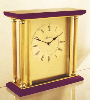 Solid brass four columns polished mahogany tabletop clock OL-367
