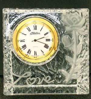 Lead Crystal Clock with Carved Rose in Pink Velvet Case OL-C395