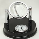 Etched Crystal Glass World Globe with Clock Loricron 4018