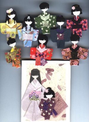 Fancy Child Origami Ningyo Kimono Paper Dolls-Premade! ready-to-use!