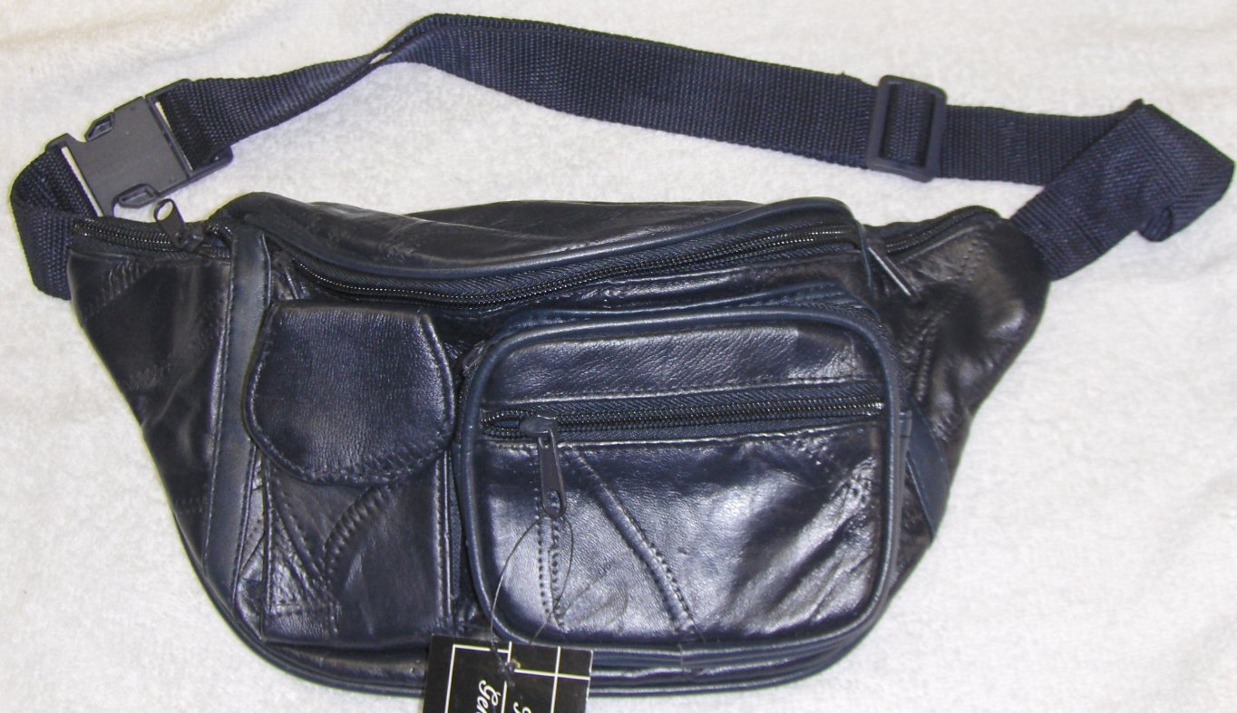 Genuine Patch Leather Fanny Pack - #7073 - NAVY BLUE