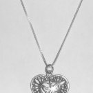 Sterling Silver Heart with Flower in Center Necklace