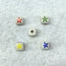Ceramic 12mm Cube Beads with Colored Stars 36 pcs. No Metal, White Ceramic 12mm Cube Beads with Colored Stars 36 pcs. No Metal, White