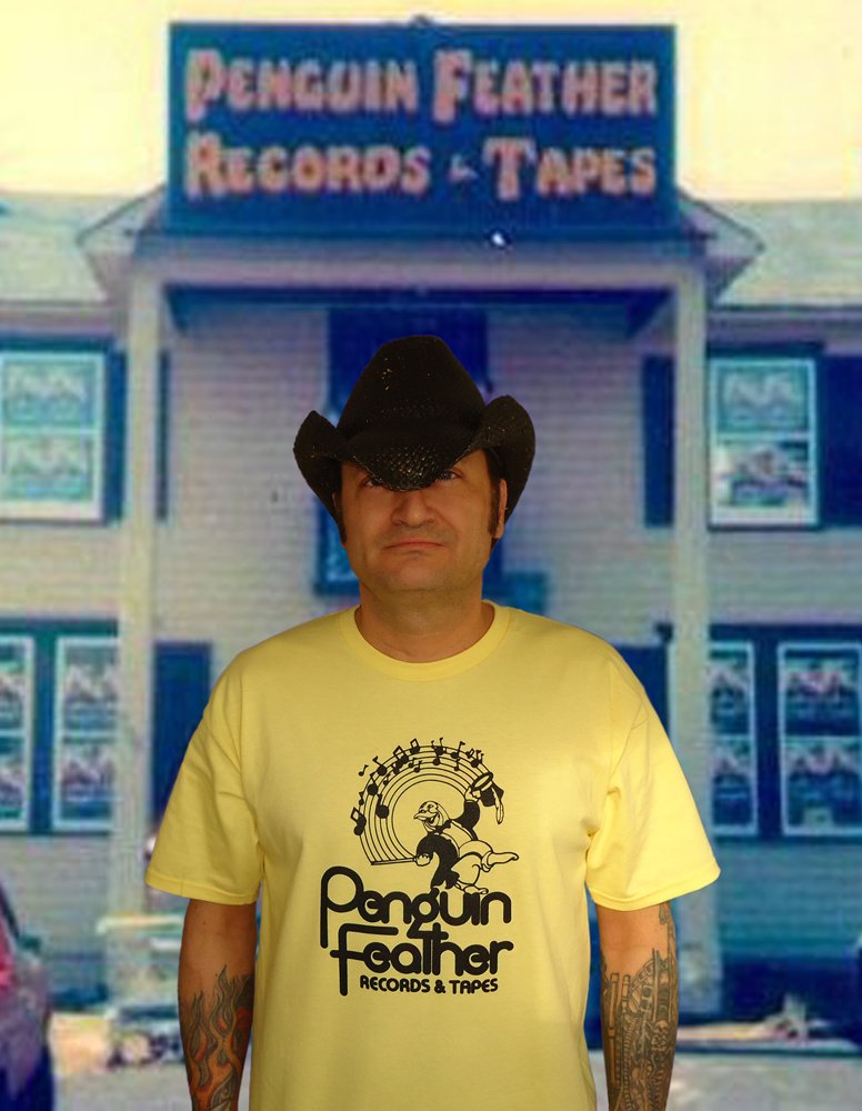 PENGUIN FEATHER RECORDS Premium Sueded Vintage Yellow T-Shirt / Black Ink SIZE 2XL whfs 9:30 club