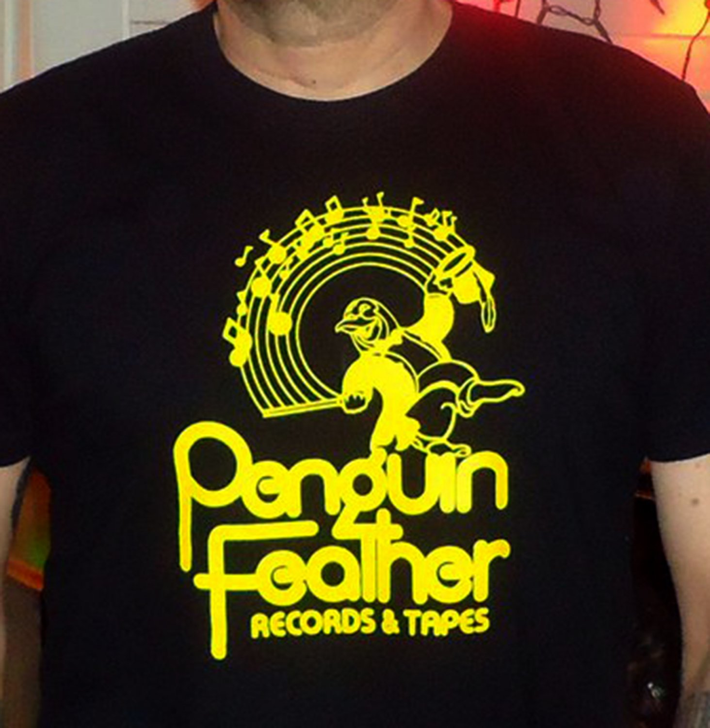 PENGUIN FEATHER RECORDS Premium Sueded Black w/Yellow Ink SIZE M d.c. space 9:30 club