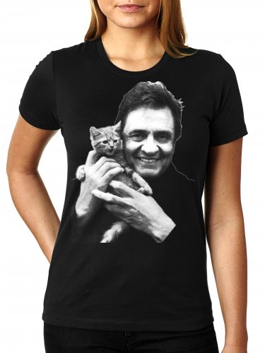 Johnny Cash With Kitten - WOMEN'S T Shirt SIZE L