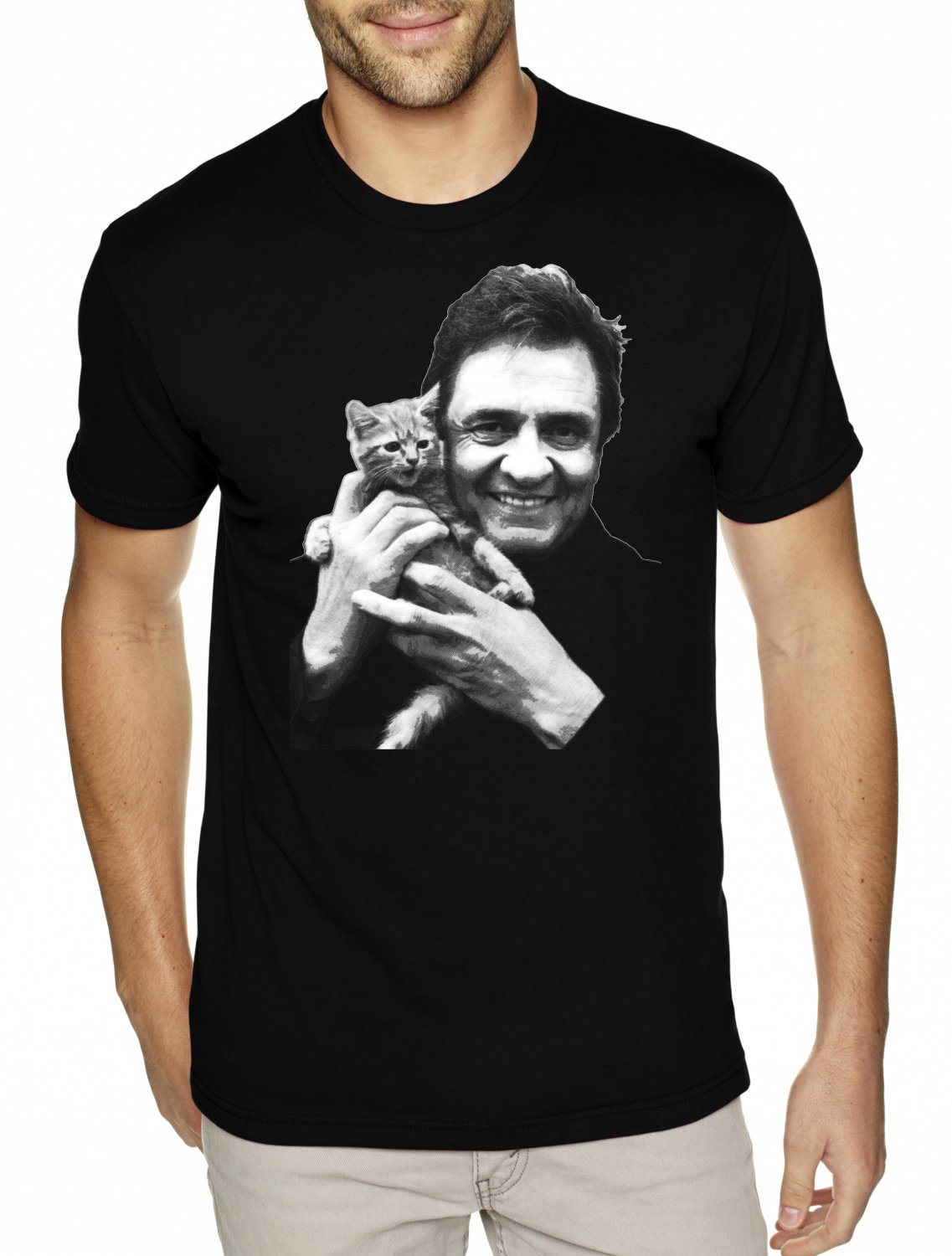 Johnny Cash With Kitten - MEN'S T Shirt SIZE XL