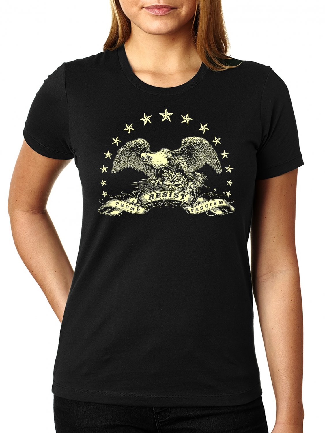 American Eagle Resistance Shirt - RESIST TRUMP RESIST FASCISM - Women's T Shirt SIZE L