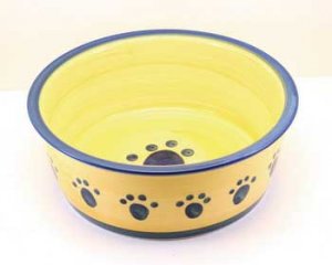 Designer Stoneware Classic Paw Print Dog Dish 8" Blue