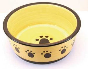 Designer Stoneware Classic Paw Print Dog Dish 8" Black