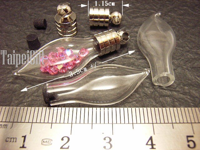 1 Flower Petal Bottle Vial Charm Pendant DIY NAME ON RICE bead Message Crystal Liquid sand Flake
