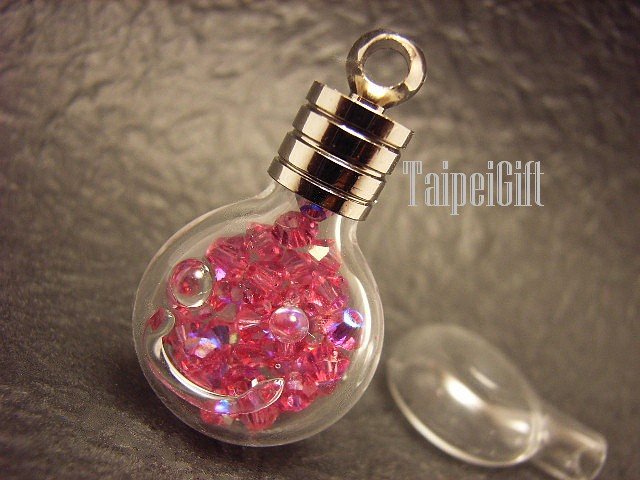 Swarovski Crystal Rose AB in Smily Face Bottle Vial Charm Pendant