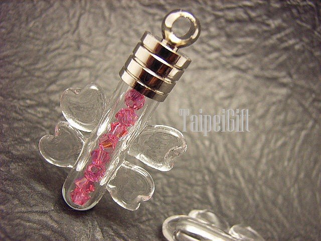 Swarovski Crystal Rose AB in Four Leaved Clover Bottle Vial Charm Pendant