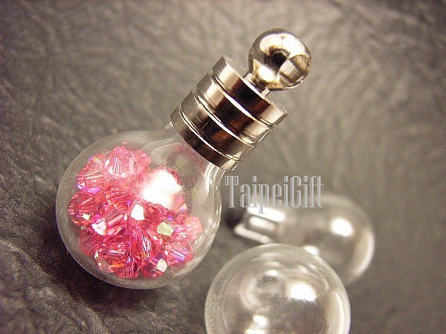 Swarovski Crystal Rose AB in Round Ball Glass Bottle Vial Charm Pendant