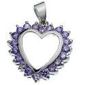 18K White Gold Plated Amethyst Color CZ Heart Pendant
