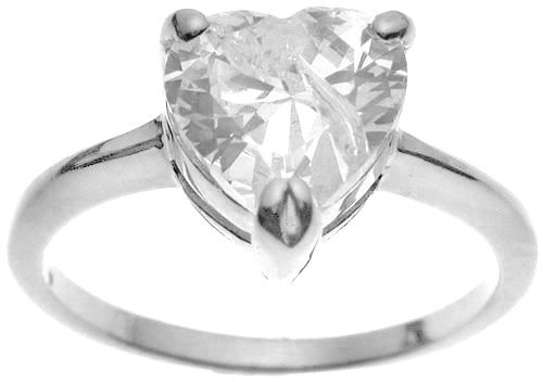 Halle's Rhodium Plated Tiffany Solitaire 2 ct Heart CZ Sterling Silver Engagement Ring (any size)